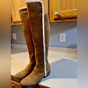 MIA Chestnut Suede Shearling OTK over-the-knee boots 8 1/2 38.5 stretch calf